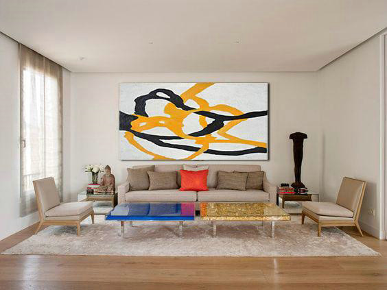 Original Extra Large Wall Art,Hand-Painted Oversized Panoramic Minimal Art On Canvas,Modern Canvas Art
